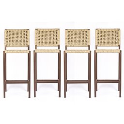Banqueta Bistrô Balcão Gourmet Corda Nautica – Aço – Marrom e Bege – Kit 4 - 1