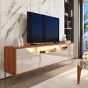 Ver imagem 1 de Bancada Imperiale para TV até 75" com LED Portas em MDF Usinado Gaveta Telescópica e Pés de Ferro