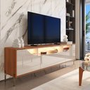 Ver imagem 1 de Bancada Imperiale para Tv até 75" com Led Portas em Mdf Usinado Gaveta Telescópica e Pés de Ferro