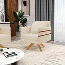 Ver imagem 2 de Kit 02 Poltronas Giratória Mari Linho Bege A19 Base de Madeira MA30 - D’Rossi