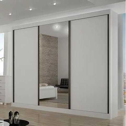 Guarda Roupa Casal com Espelho 100% MDF 3 Portas de Correr 6 Gavetas 276cm São Paulo Branco - Leifer