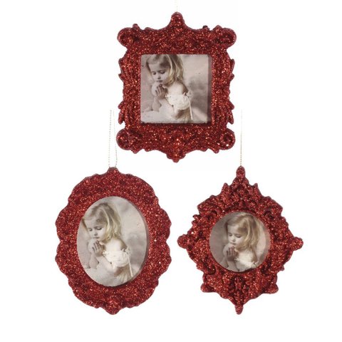 Kit Porta Retrato Vermelho para Árvore Natal 10cm 3 Peças - Magizi