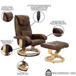 Poltrona do Papai Massageadora Elétrica com Sintéticoff Louis R02 Sintético Marrom - Mpozenato - 3