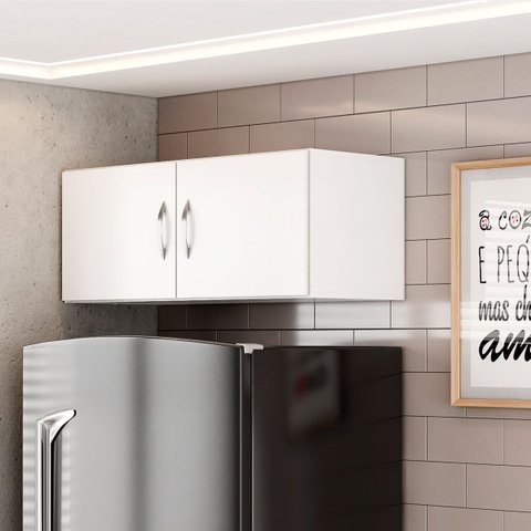 Armário Aéreo 74cm de Cozinha para Geladeira Suspenso Samara - Branco