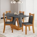 Ver imagem 1 de Conjunto Sala de Jantar 4 Lugares Retangular Genebra MDF Mel Cinza