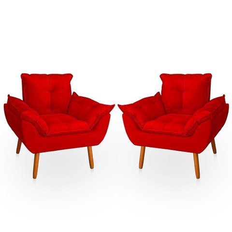 Kit 2 Poltrona Opala Vermelha Suede Decorativa para Sala Escritório Biselos-Decor