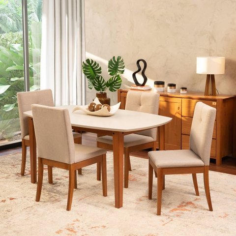 Conjunto Mesa de Jantar e 4 Cadeiras Tiê Maxx CabeCasa MadeiraOriginals