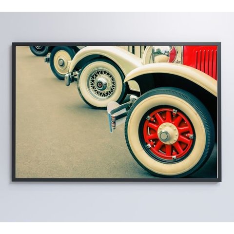 Quadro Rodas Carros Classicos - 90x60 Cm - Vidro Impresso