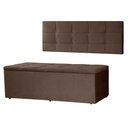 Ver imagem 1 de Kit Cabeceira Painel e Calçadeira Baú Queen 1,60m Roma Suede Marrom Sky Mobile