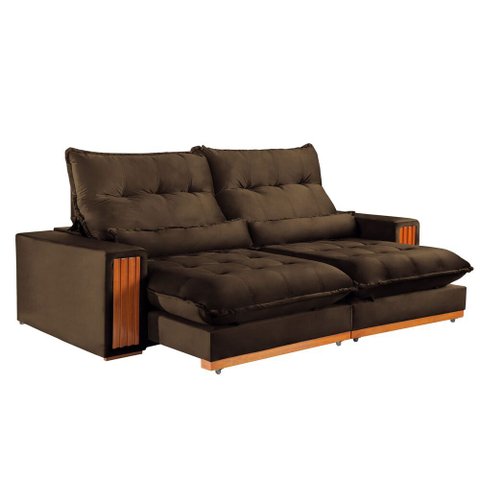Sofa Retratil e Reclinavel Capri 290cm Kc Rei de Casa Veludo Marrom