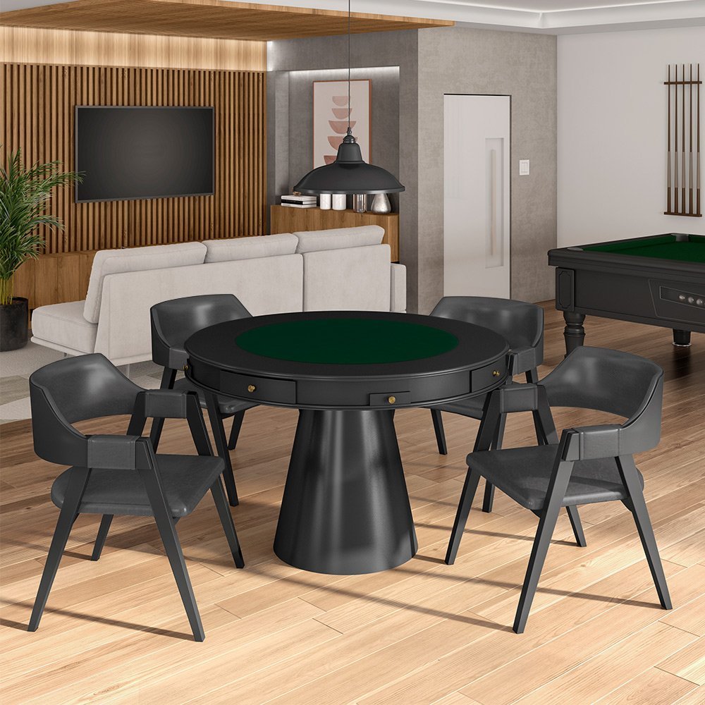 Kit 3 Cadeiras Sala de Jantar e Jogos Carteados Madeira Maciça Poker Pu Grafite/preto G42 - Gran Bel - 8
