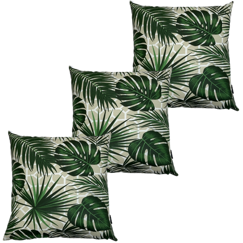 Kit 3 Almofadas Impermeável Antimofo Antiácaro Folha Verde Costela de Adão Externa 45CMX45CM