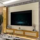 Ver mais imagens de Estante Home para TV até 85 Polegadas com LED Vidro Reflecta e Portas Rattan 100% MDF 217,6CMX255,2cm Luminare Native Off White