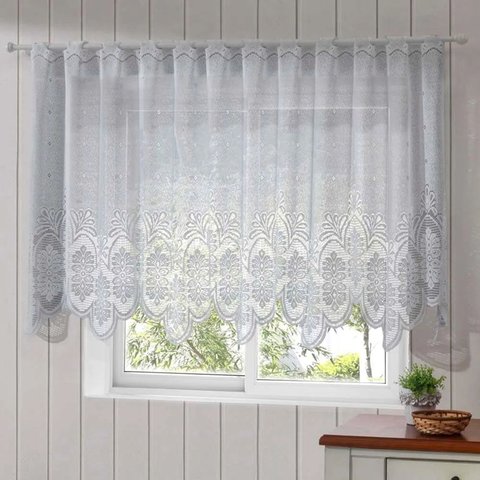 Cortina Renda Cozinha Classica Arabesco Bico 2,20x1,00 - Branca