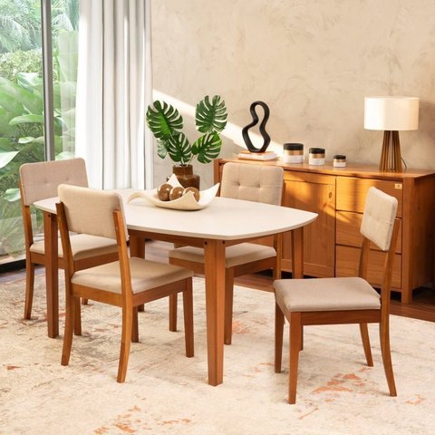 Conjunto Mesa de Jantar e 4 Cadeiras Tiê CabeCasa MadeiraOriginals