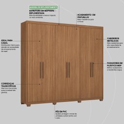 Guarda Roupa Casal 6 Portas e 3 Gavetas Sumatra - Amêndola Touch - 4