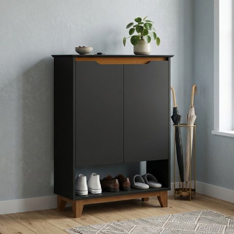 Sapateira Hall Flow Preto para Organização de Calçados com Design Moderno para Quarto e Entrada