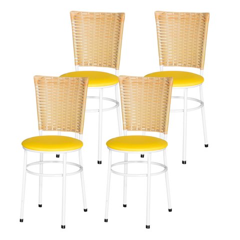 4 Cadeiras para Mesa Branca Hawai Palha:amarelo