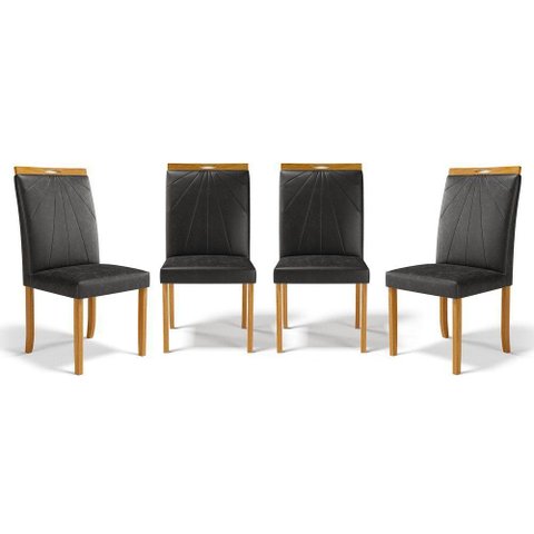 Kit com 4 Cadeiras Maiara Madeira Maciça Estofadas para Mesa de Jantar Courino Preto 503