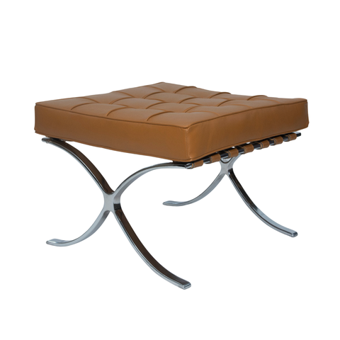 Banqueta Barcelona Base Cromada Couro Natural Legitimo:caramelo