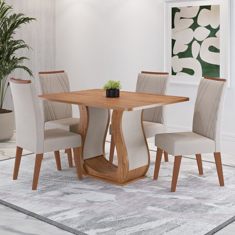 Conjunto para Sala de Jantar com 4 Cadeiras Pinole Yescasa Bege/Mel