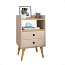 Ver imagem 4 de Mesa de Cabeceira Retrô Mesinha Decorativa Pequena Canto Lateral Quarto Nicho 2 Gaveta Fendi/hanover