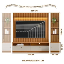 Rack com Painel para Sala Ripado Modulado 75 Polegadas Nature Off White Jm Móveis - 4