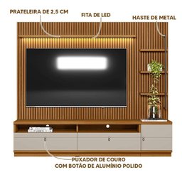 Rack com Painel para Sala Ripado Modulado 75 Polegadas Nature Off White Jm Móveis - 2