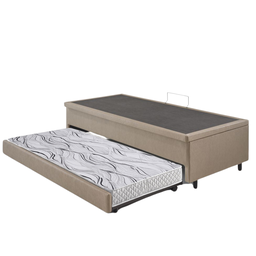 Bicama Box com Baú Solteirão Courino Linho Bege 96x203 com Colchão Auxiliar Ecoflex - 9