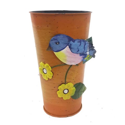 Vaso Enfeite Jardim Quintal Varanda Passaro Flor de Ferro Laranja