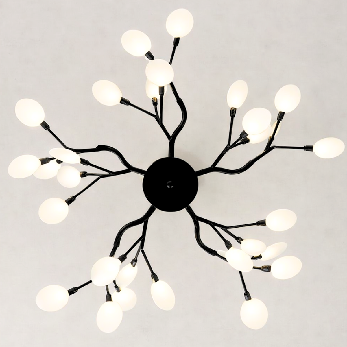 Ver imagem 3 de Lustre Teto 75cm Ramos de Árvore 30 Leds Luminária Metal Preto Pétalas Gimpo Ra30b