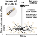 Ver imagem 6 de Lustre Teto 75cm Ramos de Árvore 30 Leds Luminária Metal Preto Pétalas Gimpo Ra30b