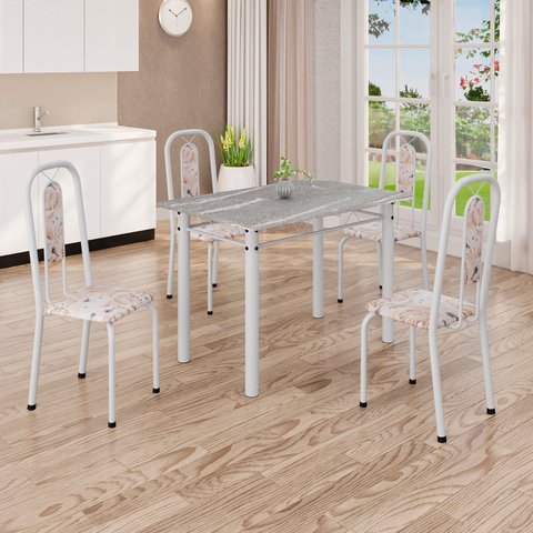 Conjunto de Mesa com 4 Cadeiras Lívia Branco/Bege