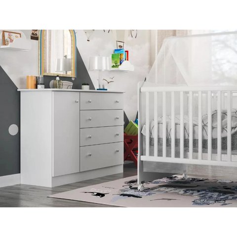 Cômoda para Bebê Branca Espaçosa com 04 Gavetas e 1 Porta Icp