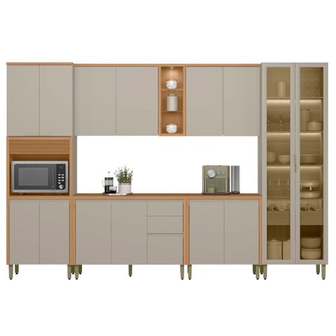 Cozinha Completa 6 Peças Arya 100% Mdf Jequitibá/gris Fosco - Sallar Home