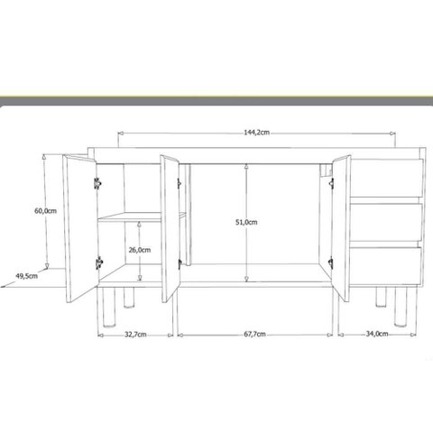 Gabinete de Cozinha 144cm Branco - Rorato