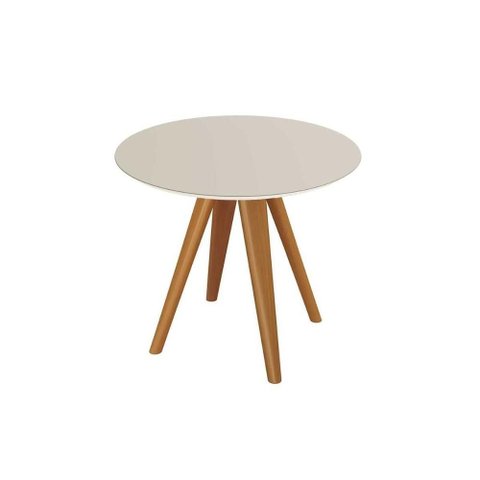 Mesa P/ Cozinha Duna Premium Madeira Maciça C/ Tampo Madeirado C/ Vidro 120x120cm Carvalho/off