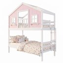 Ver imagem 3 de Beliche Infantil Casinha Dos Sonhos com Varanda Madeira Maciça Rosa/ Branco Megamobilia