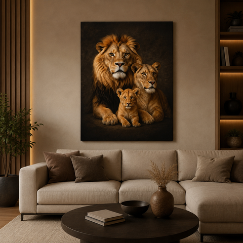Quadro Decorativo Família de Leões Canvas Premium Sala 60x90