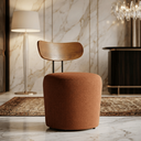 Ver imagem 1 de Poltrona Orgânica Redonda Linho Terracota Encosto Madeira Curvo Design Escandinavo Sala Quarto Hall