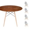 Conjunto Mesa Eames Eiffel Dsw Redonda Pau Ferro 90cm + 4 Cadeiras Eames Dsw - Cinza Mgsaarinen - 1
