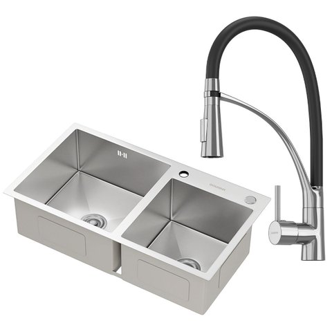 Kit Cuba Dupla Gourmet Nápoles Aço Inox 304 e Torneira Gourmet Florença Monocomando Goldenx