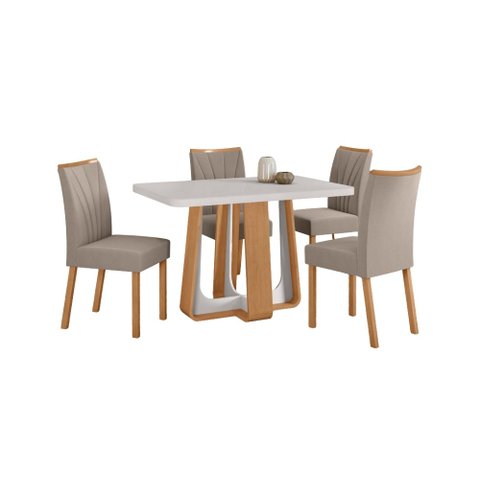 Conjunto Sala de Jantar Mesa Sintonia 120 Tampo Vidro Maxi Off com 4 Cadeiras Téssera - Lopas Amendo