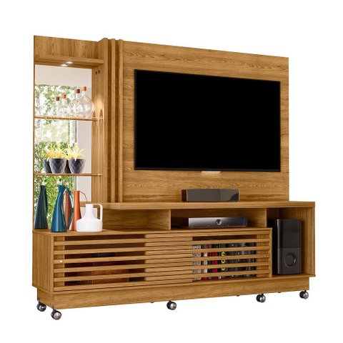 Estante Home Theater para Tv até 60 Polegadas com Espelho e Luminária Led Frizz Plus com Rodízios Ma