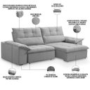 Ver imagem 3 de Sofá Retrátil Reclinável 3 Lugares Sala de Estar 245cm Camões F04 Linho Cinza - Lyam Decor