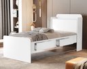 Ver imagem 1 de Cama de Solteiro Tamires Branco de Mdf com Gavetas Prateleira e Baú para Quarto Moderna