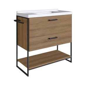 Gabinete Para Banheiro com lavatório 80cm P1008 Placa e Ponto Placa e Ponto Preto/Mel
