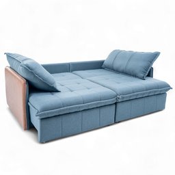 Sofá Cama Casal 2 Lugares 2,50m Domani Linho Azul - Loja Sheep - 5