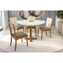 Ver imagem 1 de Mesa Cozinha Elma Premium Madeira Maciça C/ Tampo Madeirado C/ Vidro 135x105cm e 4 Cadeiras Lara