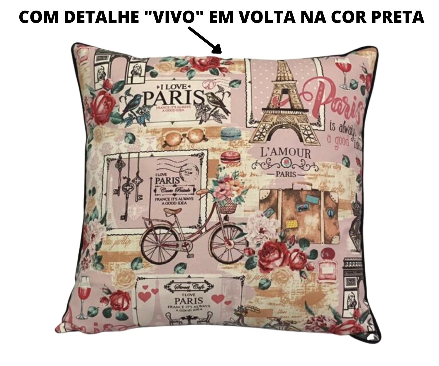 Kit 4 Capas de Almofada Bali Impermeável 100% Algodão Paris Rosa 43cmx43cm - 2